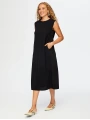 Faik Sönmez Kadın Yanları Saten Jakar Dokuma Düşük Kollu Şık Siyah Elbise UW26ELB003