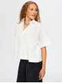 Faik Sönmez Kadın Kısa Kol Rahat Form Poplin Beyaz Gömlek UW26GML003