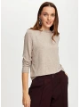Faik Sönmez Kadın Kayık Yaka Triko Görünümlü Örme Taş Renk Bluz UW26BLZ009