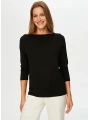 Faik Sönmez Kadın Kayık Yaka Triko Görünümlü Örme Siyah Bluz UW26BLZ009