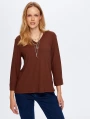 Faik Sönmez Kadın V Yaka Truvakar Kol Kahverengi T-Shirt UW26TSH002