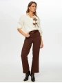 Faik Sönmez Kadın Straight Fit Kahverengi Süet Pantolon UW26PNT006