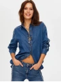 Faik Sönmez Kadın Kontrast Bant Detaylı Tenselli İndigo Jean Gömlek UW26JGM001