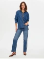 Faik Sönmez Kadın Kontrast Bant Detaylı Tenselli İndigo Jean Gömlek UW26JGM001