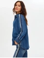 Faik Sönmez Kadın Kontrast Bant Detaylı Tenselli İndigo Jean Gömlek UW26JGM001