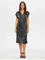 Faik Sönmez Kadın V Yaka Gümüş Baskılı Piliseli Siyah Abiye Elbise UW26ABY015