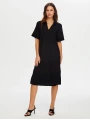 Faik Sönmez Kadın Eteği Pililseli Kısa Kol Örme Siyah Elbise UW26ELB022