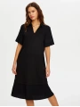 Faik Sönmez Kadın Eteği Pililseli Kısa Kol Örme Siyah Elbise UW26ELB022