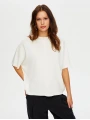 Faik Sönmez Kadın Dik Yaka Kısa Kollu Triko Ekru Bluz UW26TRB012
