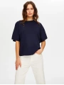 Faik Sönmez Kadın Dik Yaka Kısa Kollu Triko Lacivert Bluz UW26TRB012