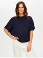 Faik Sönmez Kadın Dik Yaka Kısa Kollu Triko Lacivert Bluz UW26TRB012