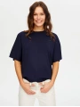 Faik Sönmez Kadın Dik Yaka Kısa Kollu Triko Lacivert Bluz UW26TRB012