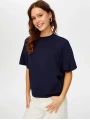Faik Sönmez Kadın Dik Yaka Kısa Kollu Triko Lacivert Bluz UW26TRB012