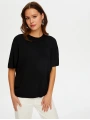 Faik Sönmez Kadın Dik Yaka Kısa Kollu Triko Siyah Bluz UW26TRB012