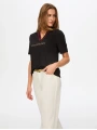 Faik Sönmez Kadın Renkli Triko Yakalı Sloganlı Siyah T-Shirt UW26TSH055