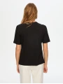 Faik Sönmez Kadın Renkli Triko Yakalı Sloganlı Siyah T-Shirt UW26TSH055