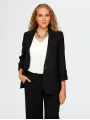 Faik Sönmez Kadın Kolu Apoletli Şık Siyah Krep Ceket UW26CKT018