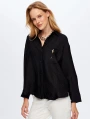 Faik Sönmez Kadın Metal Aksesuarlı Dokulu Siyah Gömlek UW26GML016
