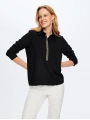 Faik Sönmez Kadın Boncuk Ve Zincir Nakışlı Yarım Patlı Uzun Kol Siyah T-Shirt UW26TSH065