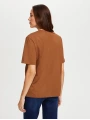 Faik Sönmez Kadın Süet Cep Ve Trok Detaylı Yuvarlak Yaka Kahverengi T-Shirt UW26TSH085