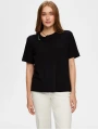 Faik Sönmez Kadın Yakası Zincir Düğme Aksesuarlı Kısa Kol Siyah T-Shirt UW26TSH087