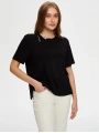 Faik Sönmez Kadın Yakası Zincir Düğme Aksesuarlı Kısa Kol Siyah T-Shirt UW26TSH087