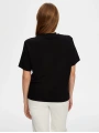 Faik Sönmez Kadın Yakası Zincir Düğme Aksesuarlı Kısa Kol Siyah T-Shirt UW26TSH087