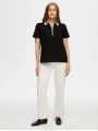 Faik Sönmez Kadın Fermuar Detaylı Polo Yaka Kısa Kol Siyah T-Shirt UW26TSH082