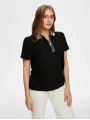 Faik Sönmez Kadın Fermuar Detaylı Polo Yaka Kısa Kol Siyah T-Shirt UW26TSH082