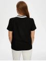 Faik Sönmez Kadın Fermuar Detaylı Polo Yaka Kısa Kol Siyah T-Shirt UW26TSH082