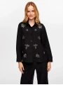 Faik Sönmez Kadın Boncuk Nakış Detaylı Tenselli Siyah Gömlek W26GML010