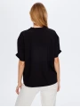 Faik Sönmez Kadın Kolları Taş Detaylı Yuvarlak Yaka Siyah T-Shirt UW26TSH088