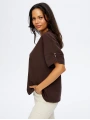Faik Sönmez Kadın Kolları Taş Detaylı Yuvarlak Yaka Koyu Kahverengi T-Shirt UW26TSH088