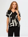 Faik Sönmez Kadın Arkası Örme Önü Monochrome Desen Örme Siyah Bluz UW26BLZ017