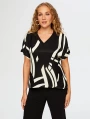 Faik Sönmez Kadın Arkası Örme Önü Monochrome Desen Örme Siyah Bluz UW26BLZ017
