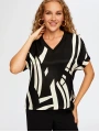 Faik Sönmez Kadın Arkası Örme Önü Monochrome Desen Örme Siyah Bluz UW26BLZ017