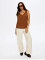 Faik Sönmez Kadın Modallı V Yaka Örme Kahverengi Atlet UW26ATL011