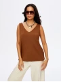 Faik Sönmez Kadın Modallı V Yaka Örme Kahverengi Atlet UW26ATL011