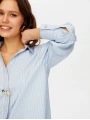 Faik Sönmez Kadın Metal Aksesuarlı Simli Çizgili Mavi Poplin Gömlek UW26GML007