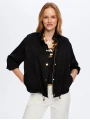 Faik Sönmez Kadın Gold Çıtçıt Detaylı Kendinden Dokulu Saten Siyah Bomber Ceket UW26BMB002