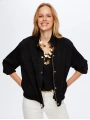 Faik Sönmez Kadın Gold Çıtçıt Detaylı Kendinden Dokulu Saten Siyah Bomber Ceket UW26BMB002