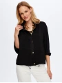 Faik Sönmez Kadın Gold Çıtçıt Detaylı Kendinden Dokulu Saten Siyah Bomber Ceket UW26BMB002