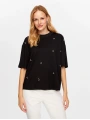 Faik Sönmez Kadın Önü Taş İşli Yuvarlak Yaka Kısa Kol Siyah T-Shirt UW26TSH066