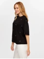 Faik Sönmez Kadın Önü Taş İşli Yuvarlak Yaka Kısa Kol Siyah T-Shirt UW26TSH066