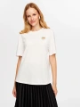 Faik Sönmez Kadın Taş Kalp Nakışlı Kısa Kollu Ekru T-Shirt UW26TSH094