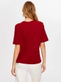 Faik Sönmez Kadın Taş Kalp Nakışlı Kısa Kollu Bordo T-Shirt UW26TSH094