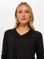 Faik Sönmez Kadın V Yaka Uzun Kol Siyah T-Shirt B00012
