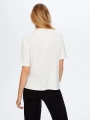 Faik Sönmez Kadın Renkli Triko Yakalı Sloganlı Ekru T-Shirt UW26TSH055