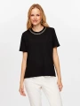 Faik Sönmez Kadın Yakası Zincir Şerit Detaylı Yuvarlak Yaka Kısa Kol Siyah T-Shirt UW26TSH062