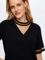 Faik Sönmez Kadın Transparan Detaylı Kısa Kollu Triko Siyah Bluz UW26TRB008